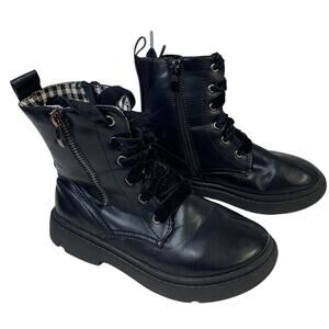 Dadawen Little Girls 13.5 Black Ankle Boots Lace Up Round Toe Side Zip Shoes